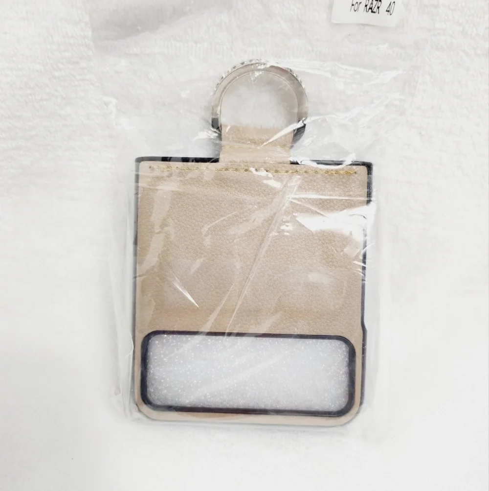Case For Motorola Razr 40 With Diamond Ring Holder Pu Leather Beige